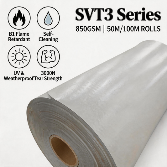 Superior Tent Membrane Fabric Roll – 850G 3000N Heavy Duty PVC Coated Canvas – B1 Flame Retardant, UV & Waterproof, Self-Cleaning – 50M/100M Bulk Roll for Commercial Awnings, Truck Curtains & Event Tents